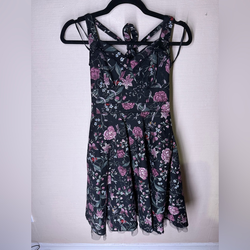 Hot Topic Black Dress with Pink Floral and lady bugs